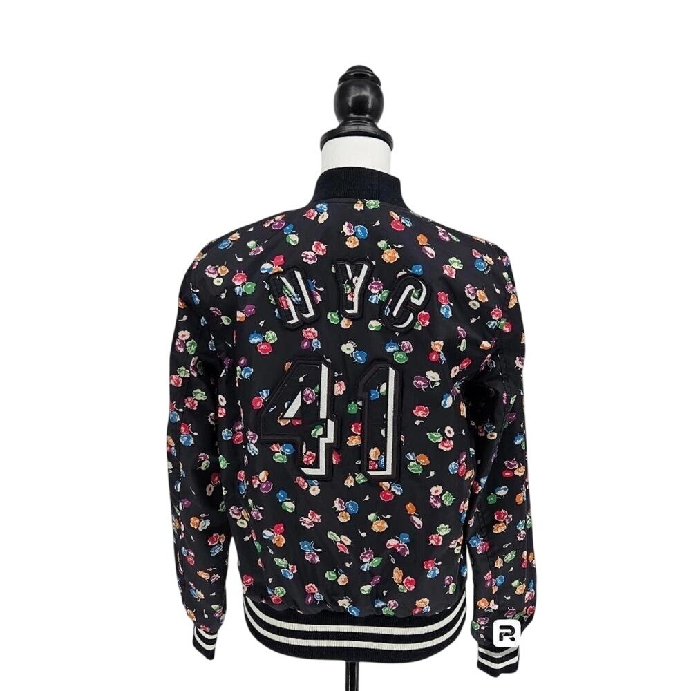 Coach Reversible Bomber Jacket Womens S Black Floral NYC 41 Varsity Coat - Picture 4 of 13